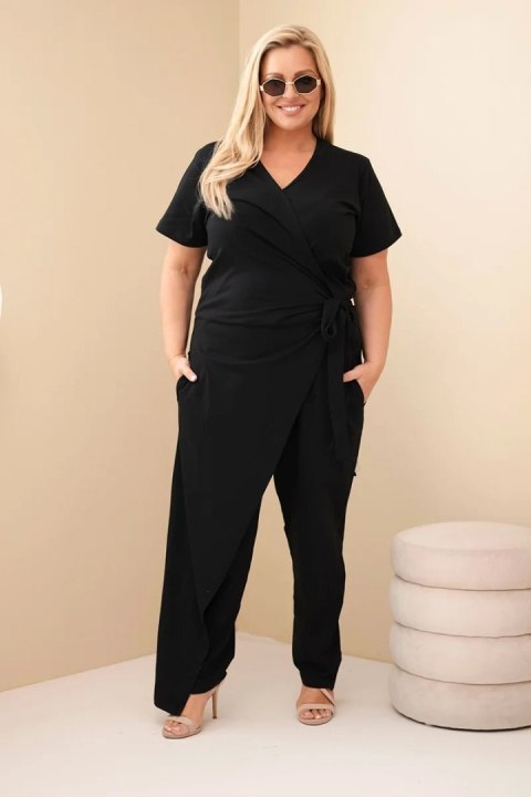Kombinezon damski bawełniany Plus Size z wiązaniem w pasie czarny