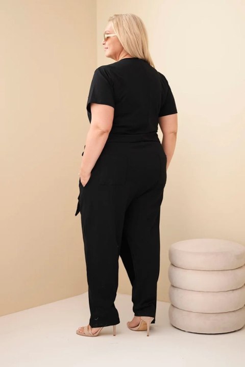 Kombinezon damski bawełniany Plus Size z wiązaniem w pasie czarny