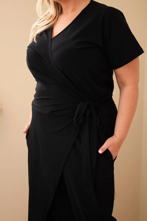Kombinezon damski bawełniany Plus Size z wiązaniem w pasie czarny