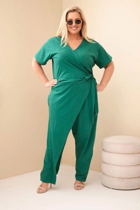 Kombinezon damski bawełniany Plus Size z wiązaniem w pasie zielony