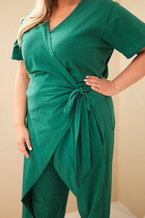 Kombinezon damski bawełniany Plus Size z wiązaniem w pasie zielony