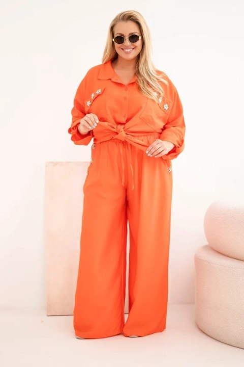 Komplet damski Plus Size z koszulą i szerokimi spodniami pomarańczowy