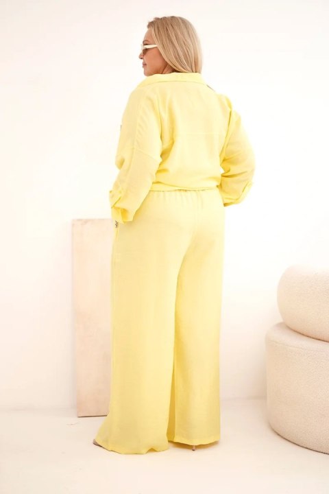 Komplet damski Plus Size z koszulą i szerokimi spodniami żółty