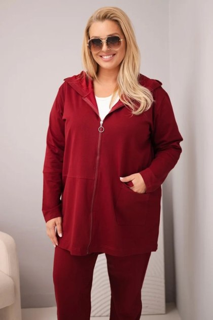 Komplet damski bawełniany Plus Size z bluzą i spodniami bordowy