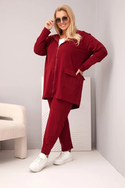 Komplet damski bawełniany Plus Size z bluzą i spodniami bordowy