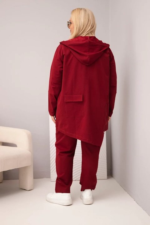 Komplet damski bawełniany Plus Size z bluzą i spodniami bordowy