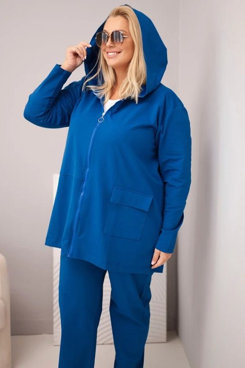 Komplet damski bawełniany Plus Size z bluzą i spodniami chabrowy