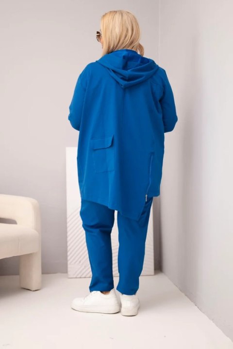 Komplet damski bawełniany Plus Size z bluzą i spodniami chabrowy
