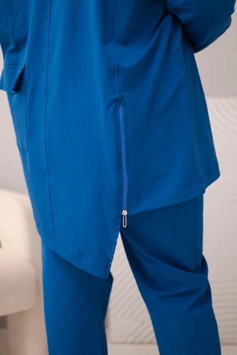 Komplet damski bawełniany Plus Size z bluzą i spodniami chabrowy