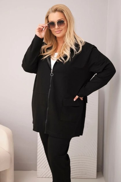 Komplet damski bawełniany Plus Size z bluzą i spodniami czarny