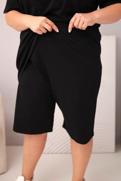 Komplet damski bawełniany Plus Size z bluzką i spodenkami czarny