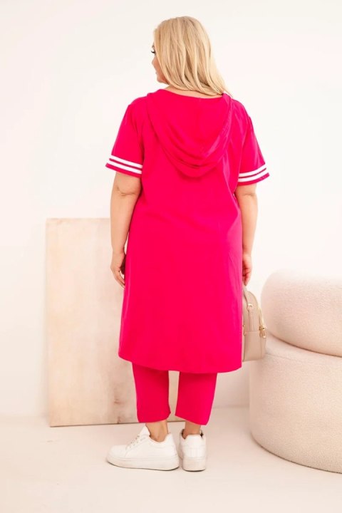 Fuksjowy bawełniany komplet dresowy Plus Size z asymetryczną bluzką