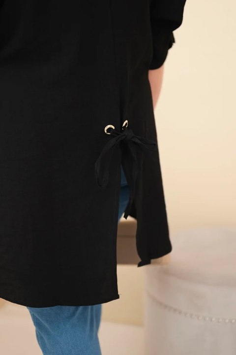 Koszula damska Plus Size bawełniana z guzikami i kołnierzem czarna