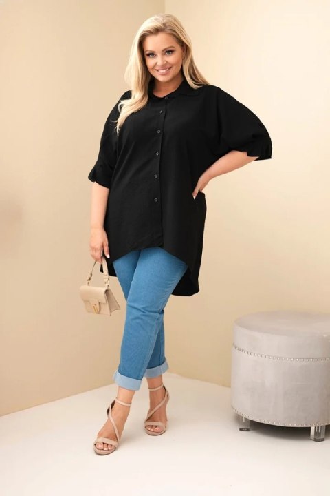 Koszula damska Plus Size bawełniana z guzikami i kołnierzem czarna