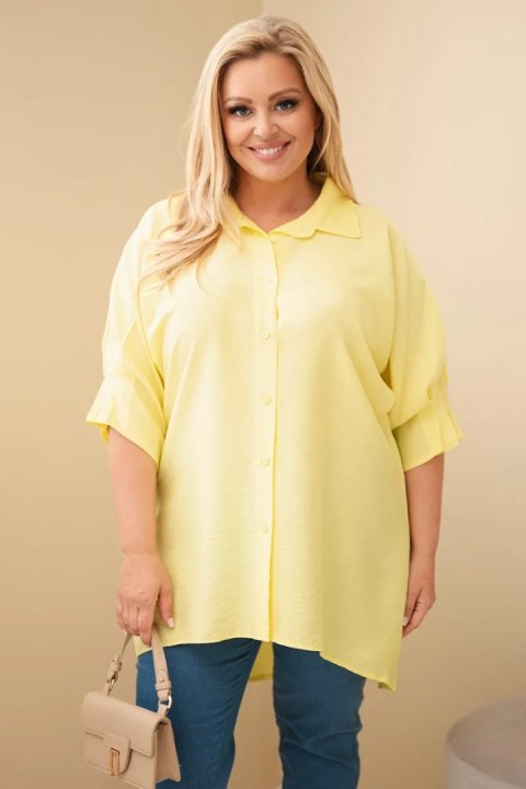 Koszula damska Plus Size bawełniana z guzikami i kołnierzem żółta