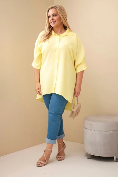 Koszula damska Plus Size bawełniana z guzikami i kołnierzem żółta