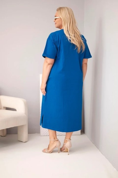 Sukienka damska Plus Size bawełniana z dekoltem w serek chabrowa