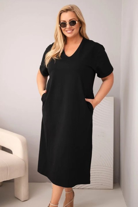 Sukienka damska Plus Size bawełniana z dekoltem w serek czarna