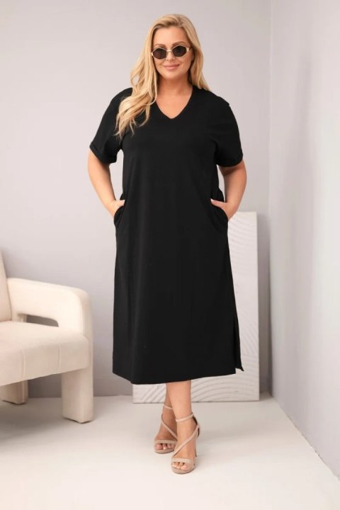 Sukienka damska Plus Size bawełniana z dekoltem w serek czarna