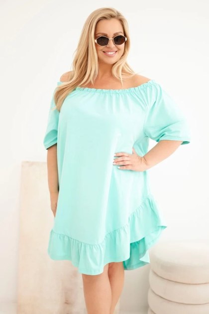 Sukienka damska Plus Size bawełniana z falbaną miętowa