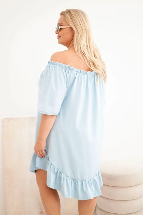 Sukienka damska Plus Size bawełniana z falbaną niebieska