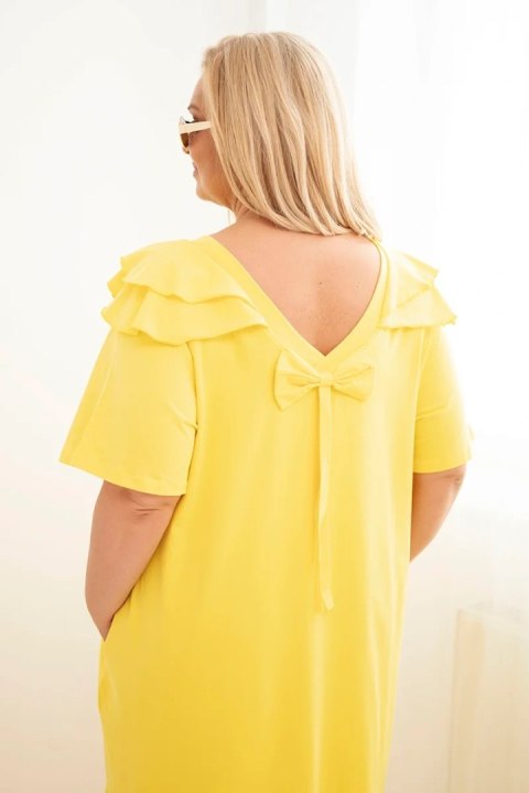 Żółta bawełniana sukienka Plus Size z falbankami na ramionach