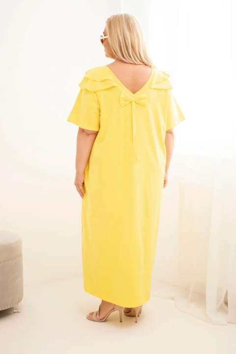 Sukienka damska Plus Size bawełniana z falbanką na ramionach żółta