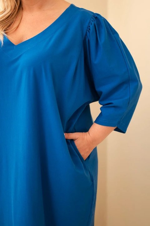 Chabrowa sukienka Plus Size z dekoltem V i kieszeniami