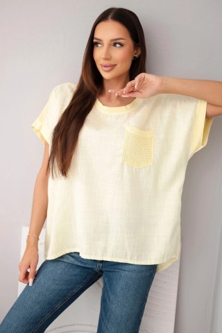 Bluzka damska bawełniana oversize z kieszenią i siateczką żółta