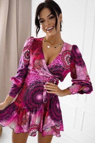 Sukienka "ANNA" różowy wzór boho - XS/S