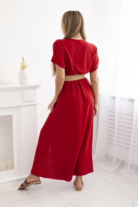 Sukienka długa z ozdobnym paskiem bordowa