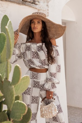 Komplet lniany MIA - Ricamo Brown - M/L