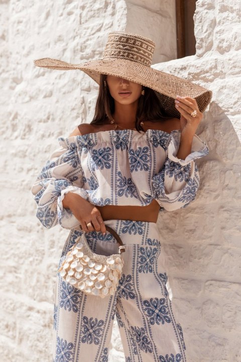 Komplet lniany MIA - Ricamo blue - M/L