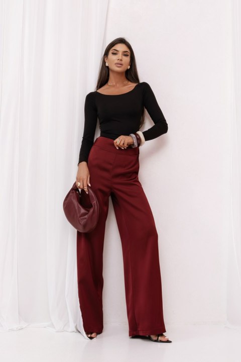 Spodnie satynowe DIVA - Bordo - L