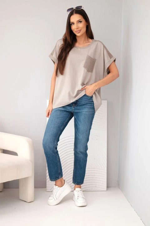 Bluzka damska bawełniana oversize z kieszenią i siateczką fango