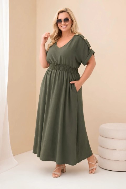 Sukienka damska Plus Size z marszczoną talią khaki
