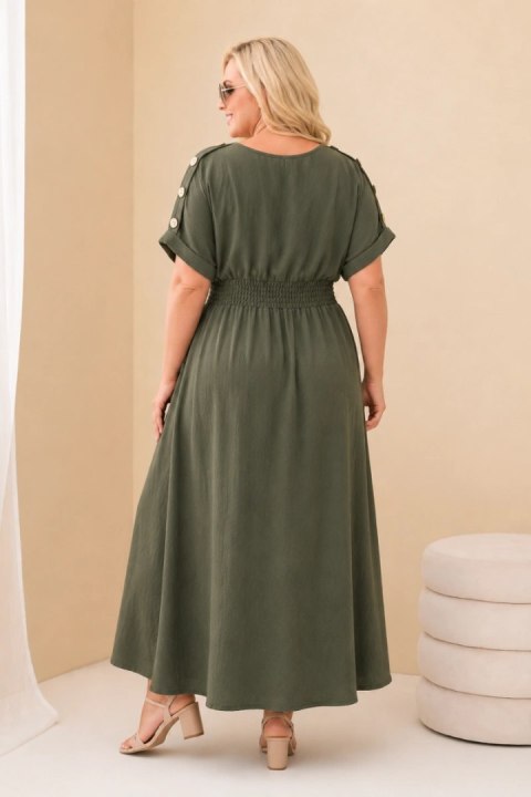 Sukienka damska Plus Size z marszczoną talią khaki