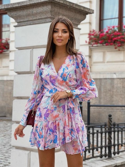Sukienka "ANNA" szyfon - Mazaje Fioletowe - XS/S
