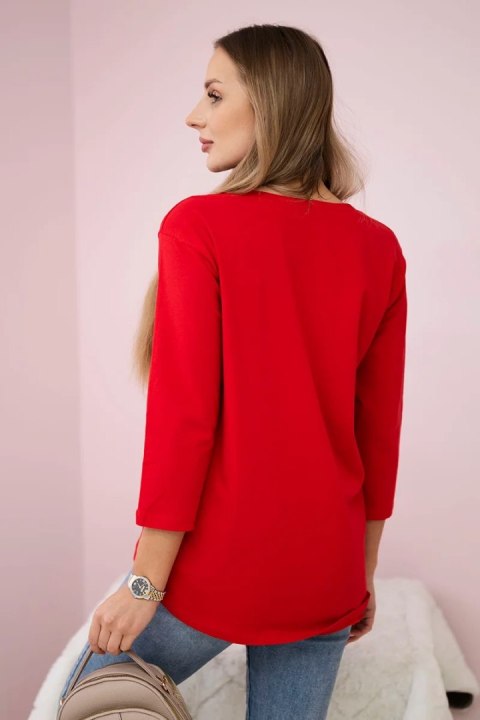 Bluzka z grafiką 3D z cyrkoniami czerwona