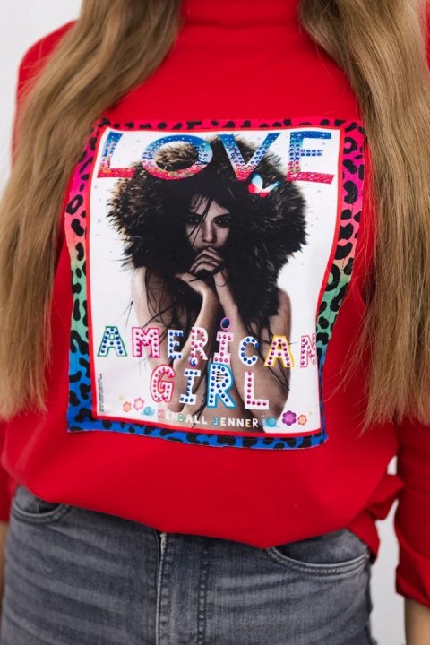 Bluzka z grafiką American Girl czerwona S/M - L/XL