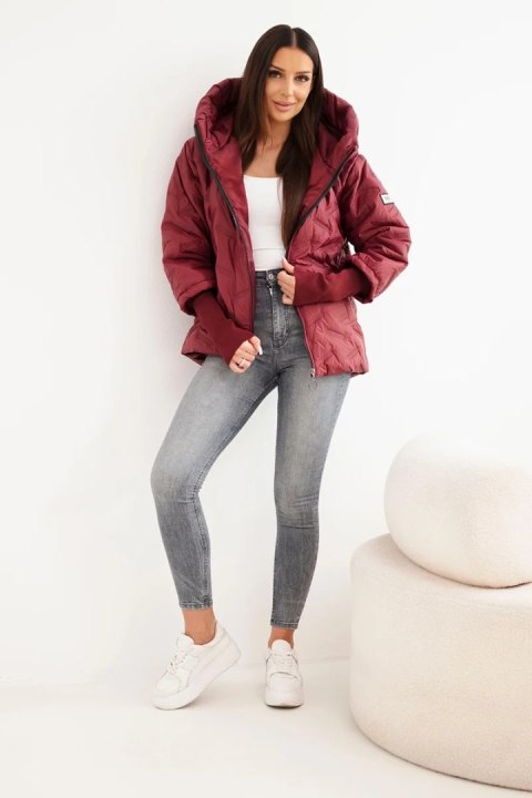 Kurtka damska pikowana z kapturem i kieszeniami śliwkowa
