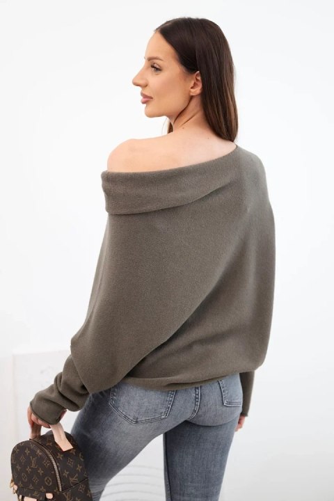 Sweter damski wiskozowy asymetryczny typu nietoperz mocca