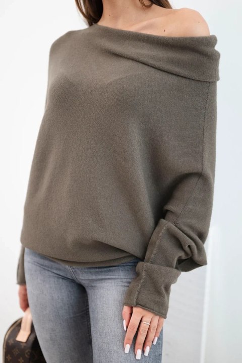 Sweter damski wiskozowy asymetryczny typu nietoperz mocca