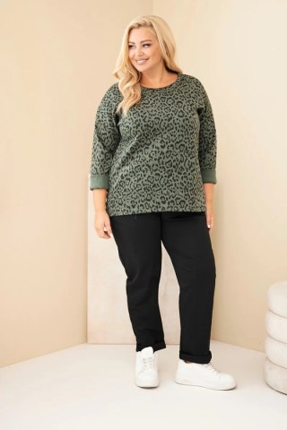 Bluzka damska Plus Size w panterkę z dłuższym tyłem khaki