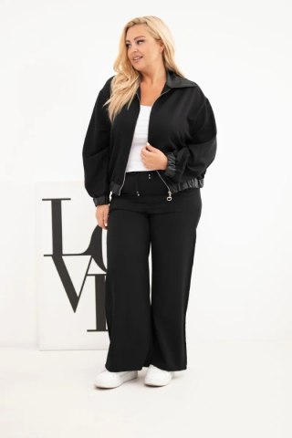 Komplet damski Plus Size z bluzą na zamek i szerokimi spodniami czarny