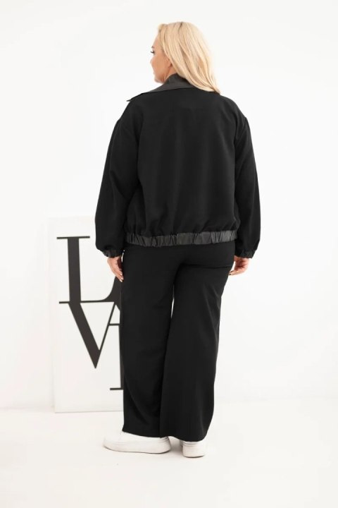 Komplet damski Plus Size z bluzą na zamek i szerokimi spodniami czarny