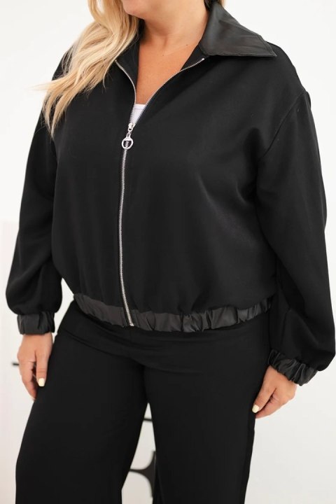 Komplet damski Plus Size z bluzą na zamek i szerokimi spodniami czarny