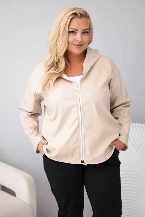 Kurtka damska Plus Size z kapturem i regulowanym dołem beżowa