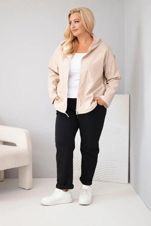 Kurtka damska Plus Size z kapturem i regulowanym dołem beżowa