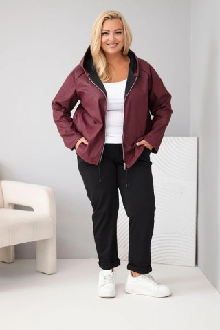 Kurtka damska Plus Size z kapturem i regulowanym dołem bordowa
